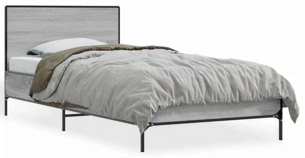 vidaXL Πλαίσιο Κρεβατιού Γκρι Sonoma 90 x 190 εκ. Επεξ. Ξύλο &amp; Μέταλλο