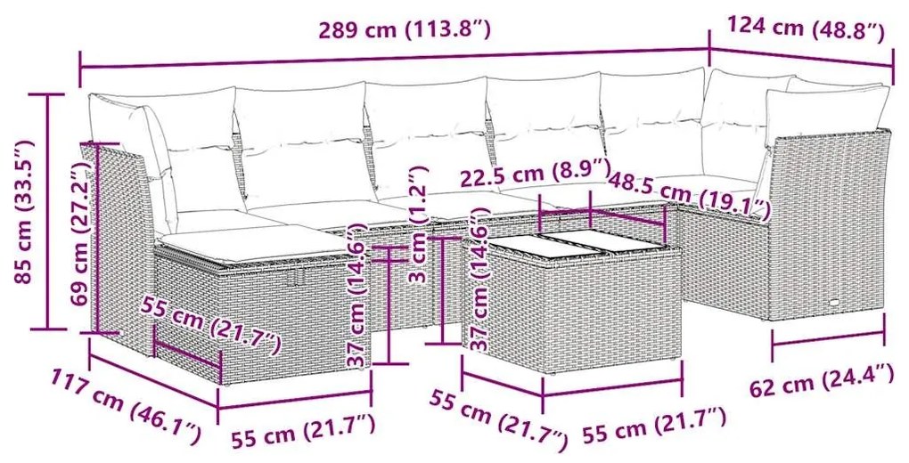 Σαλόνι Κήπου Σετ 8 τεμ. Μπεζ Συνθετικό Ρατάν με Μαξιλάρια - Μπεζ