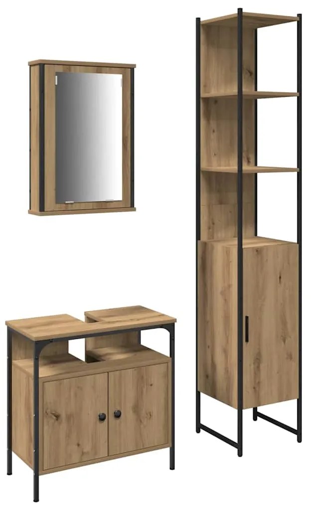 vidaXL Σετ Επίπλων Μπάνιου 3 pcs artisan δρυς 33 x 33 x 185.5 εκ