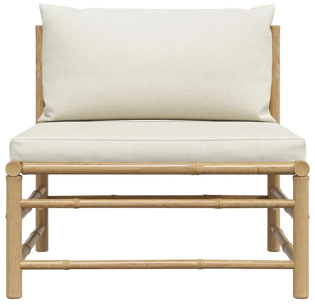 vidaXL Καναπές Κήπου Μεσαίος από Μπαμπού με Λευκά Κρεμ Μαξιλάρια