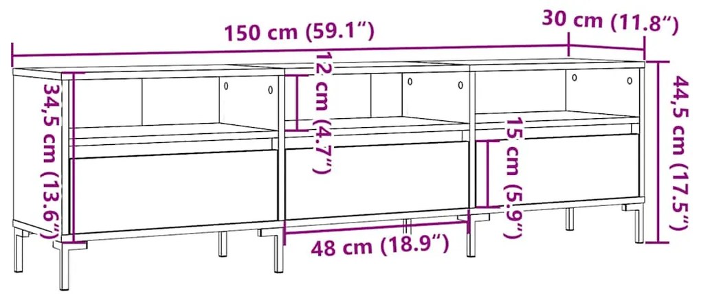 Έπιπλο Τηλεόρασης τεχνίτης Δρυς 150x30x44,5 εκ - Καφέ