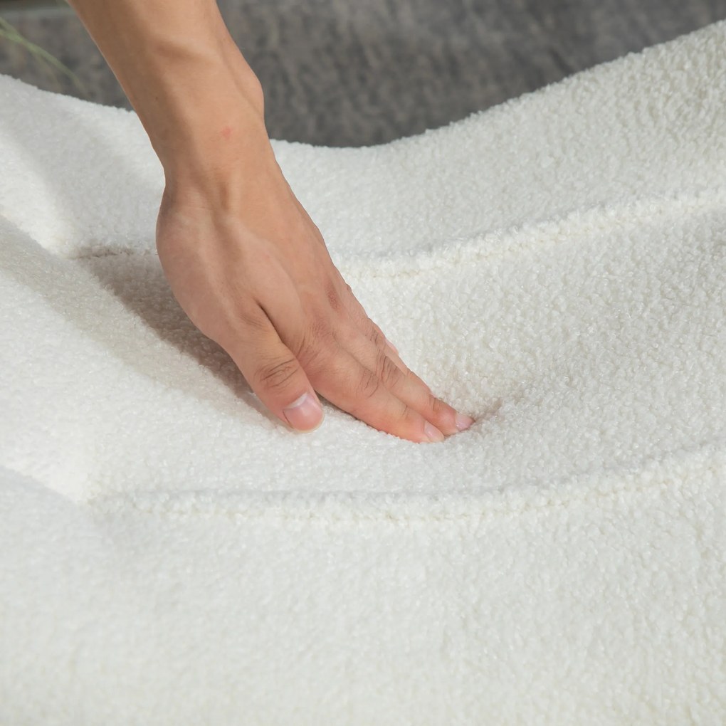 HOMCOM Μοντέρνο Υποπόδιο με κάλυμμα Fleece και ξύλινα πόδια, Επενδεδυμένο, για Σαλόνι, Υπνοδωμάτιο, Διάδρομο, Κρεμ Λευκό