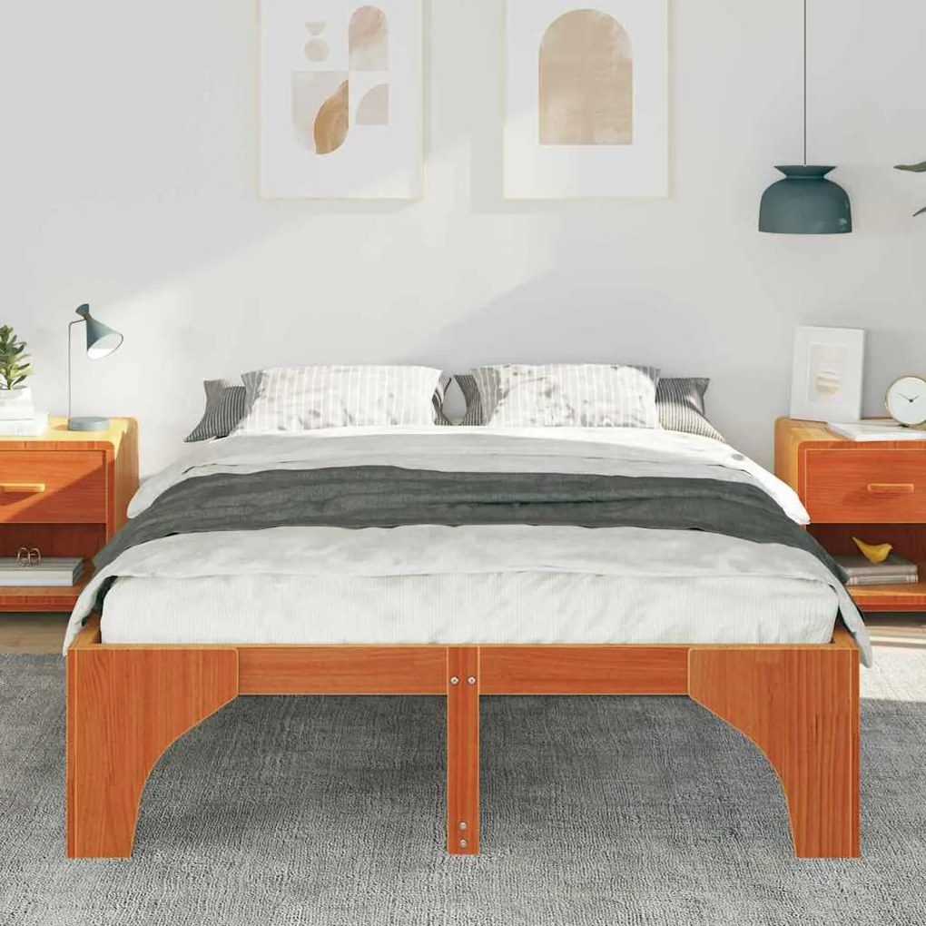 vidaXL Κρεβάτι δαπέδου Καφέ 160 x 200 cm Μασίφ ξύλο πεύκου