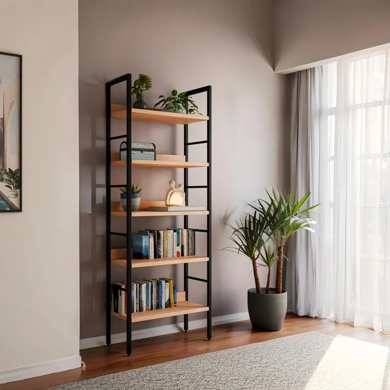 Βιβλιοθήκη Elbo φυσικό-μαύρο μέταλλο 60x28x160εκ 60x28x160 εκ.