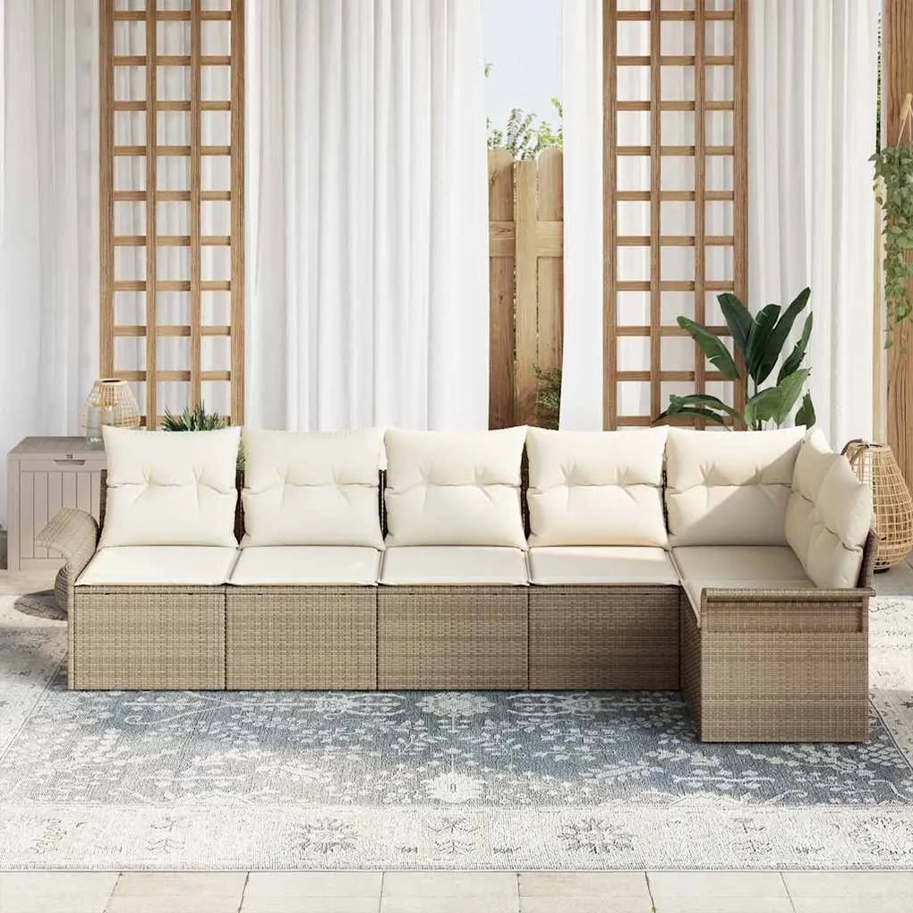 vidaXL Σετ Καναπέ Κήπου με μαξιλάρι 6 pcs Μπεζ Πολυ ράταν