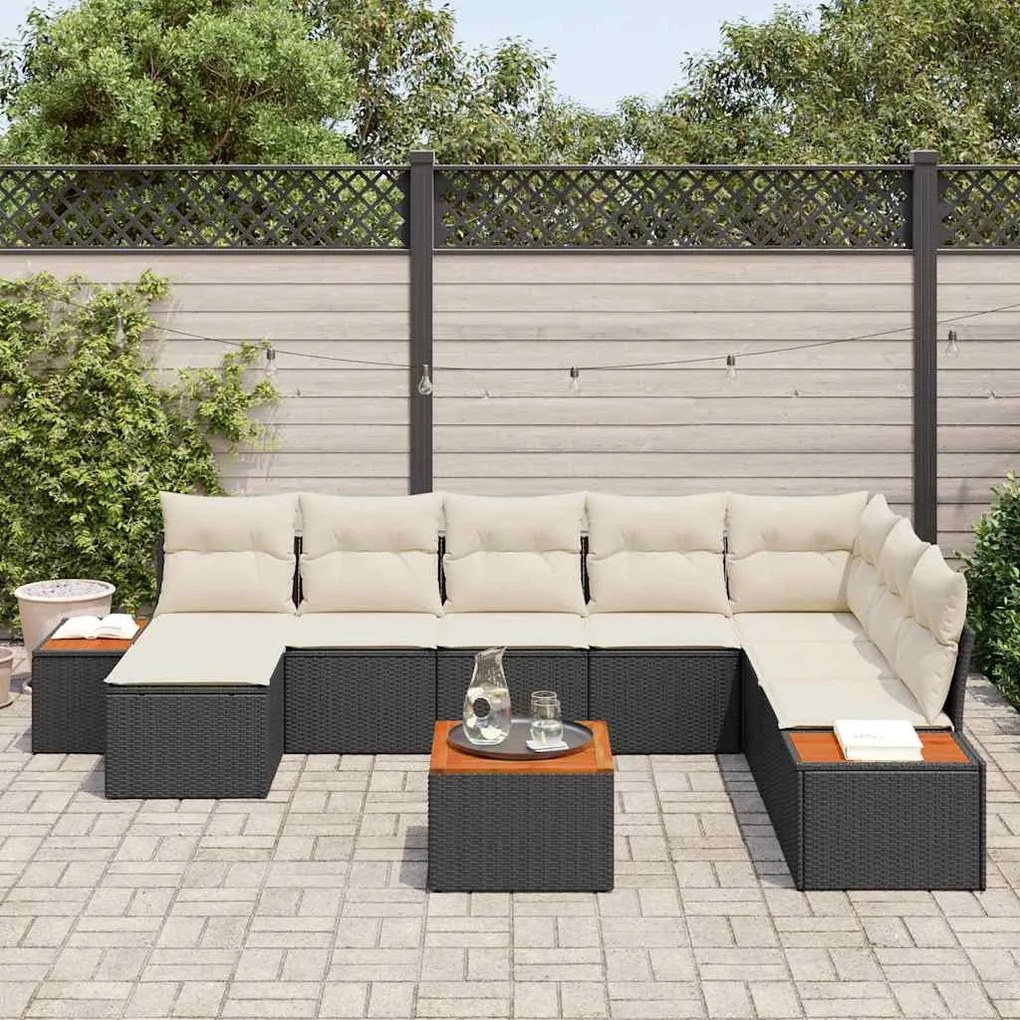 vidaXL Σετ Καναπέ Κήπου 9 pcs Μαύρο και κρεμ 319 x 209 x 85 εκ.