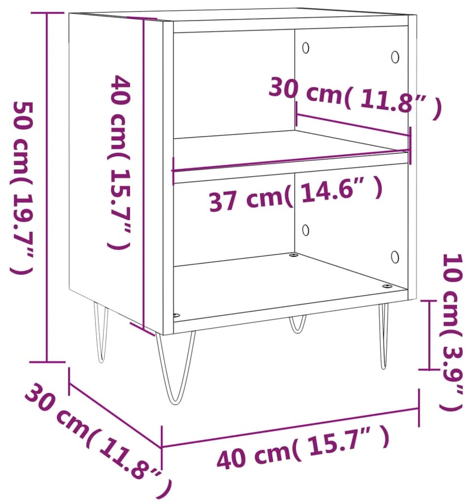 Κομοδίνα 2 τεμ. Καφέ Δρυς 40x30x50 εκ. από Επεξεργασμένο Ξύλο - Καφέ