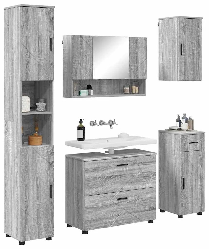 vidaXL Σετ Επίπλων Μπάνιου με ράφι 5 pcs Γκρι sonoma 30 x 35 x 192 εκ.