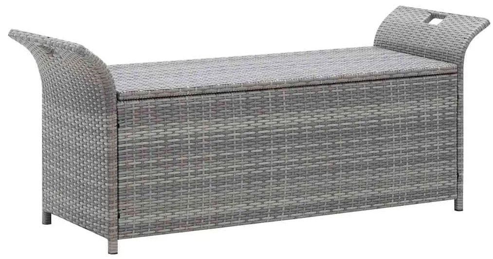 vidaXL Πάγκος Αποθήκευσης Γκρι 138 εκ. Συνθετικό Ρατάν με Μαξιλάρι