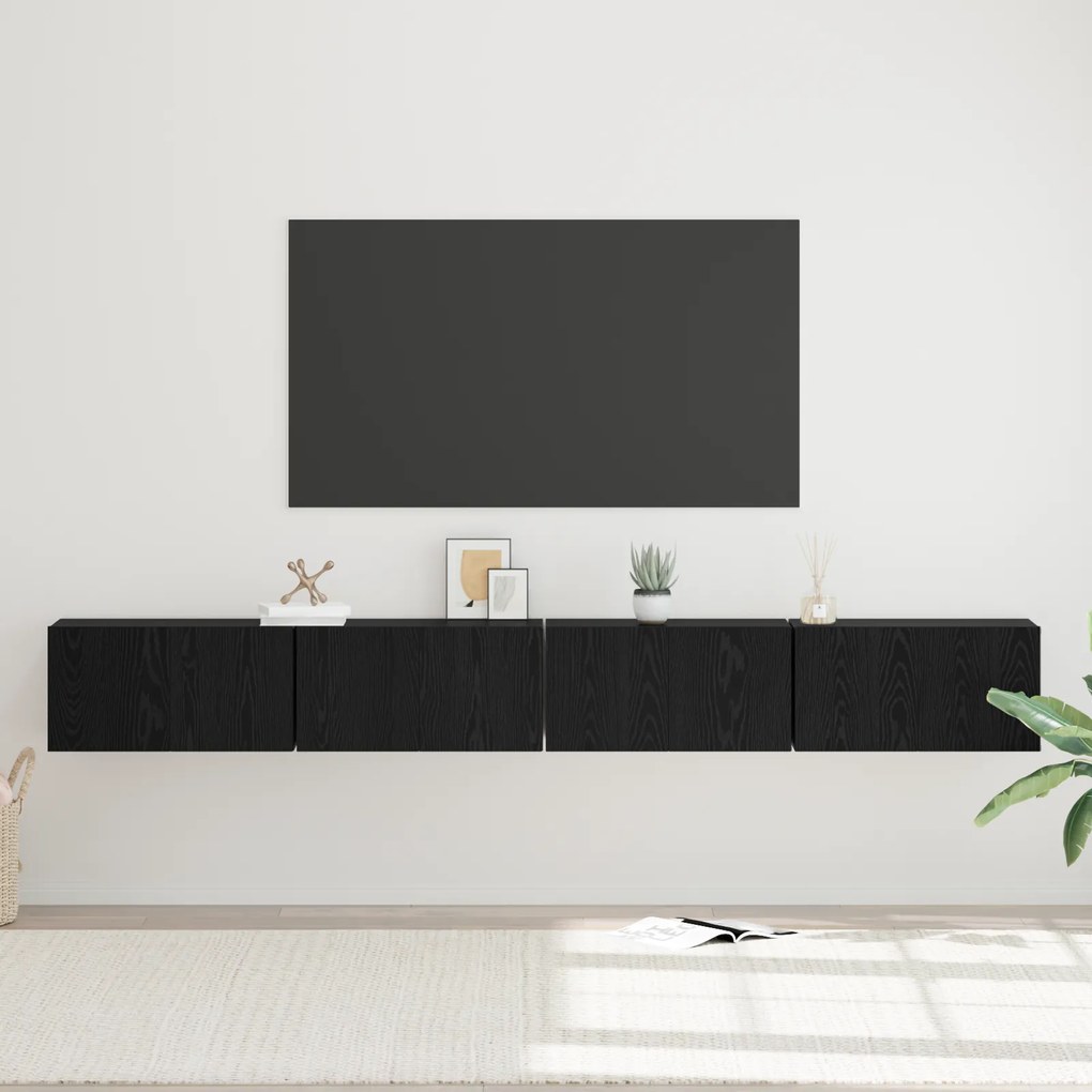 vidaXL Σετ επίπλου τηλεόρασης Επιτοίχιο 4 pcs Μαύρη Δρυς