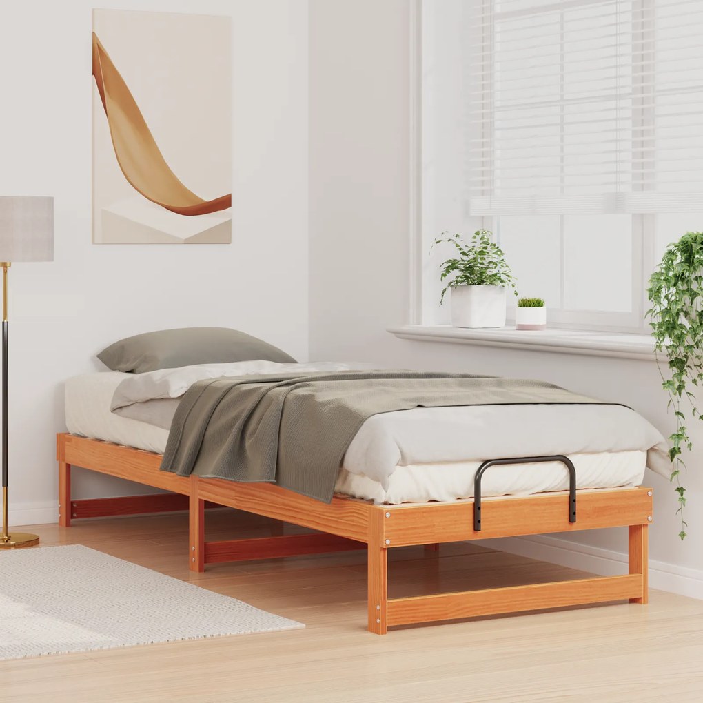vidaXL Κρεβάτι με λαβές μεταφοράς Καφέ 80 x 200 cm Μασίφ ξύλο πεύκου