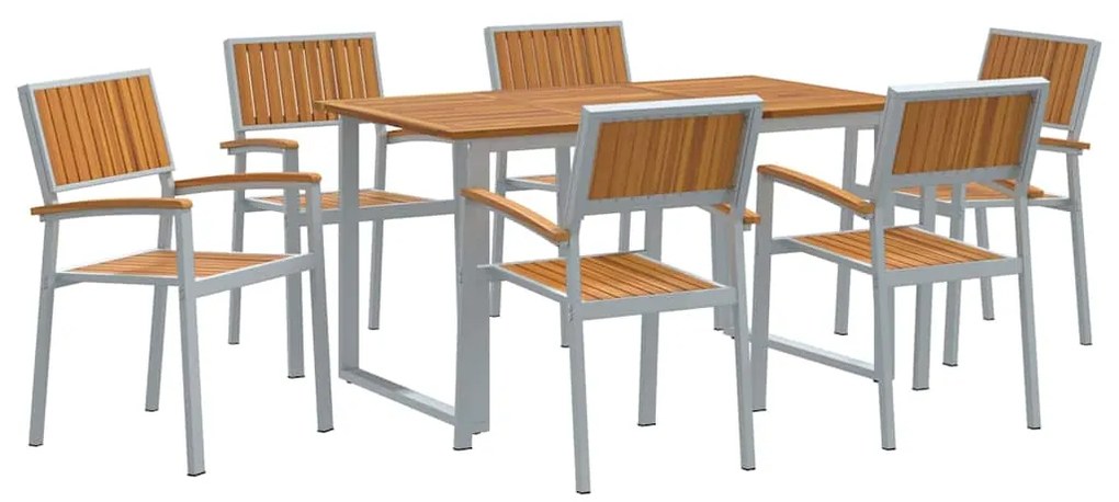 vidaXL Σέτ φαγητού για κήπο 7 pcs Γκρι και καφέ 140 x 80 x 75 cm