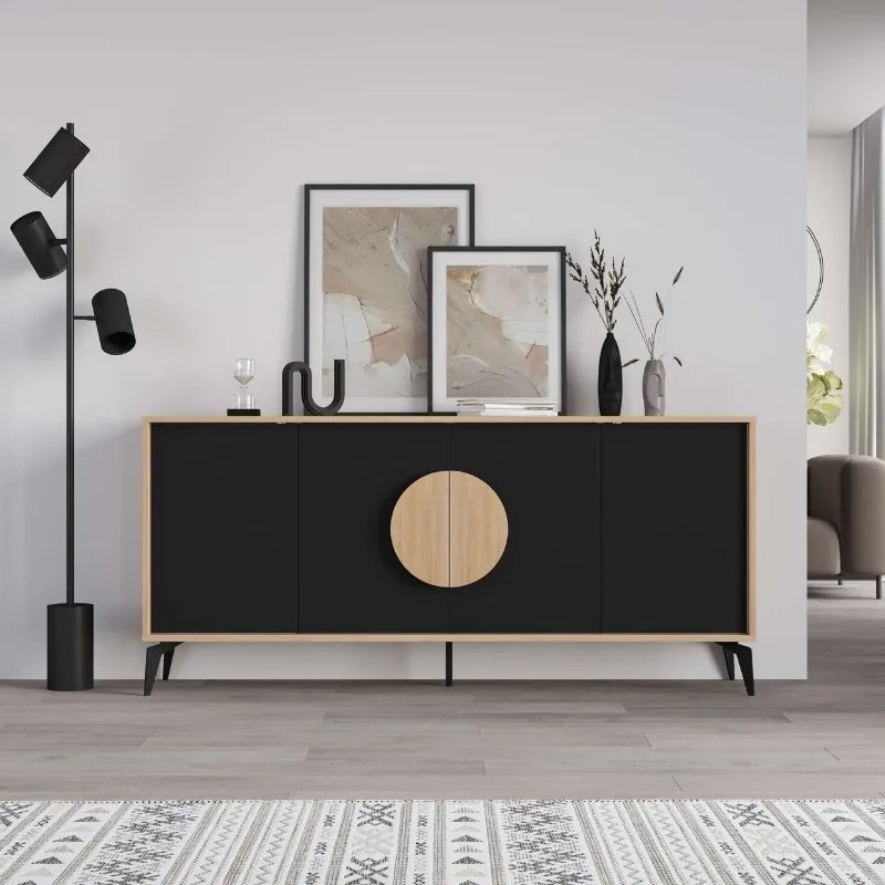 Μπουφές Gora Megapap χρώμα sapphire oak - silky black 180x40x82εκ.