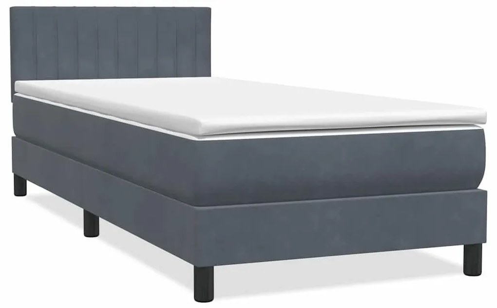 Κρεβάτι Boxspring με Στρώμα Σκούρο Γκρι 90x220 εκ. Βελούδινο - Γκρι