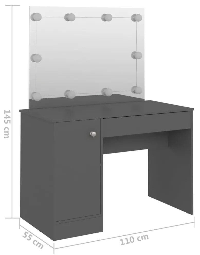 vidaXL Έπιπλο Μακιγιάζ με Φωτισμό LED Γκρι 110 x 55 x 145 εκ. από MDF