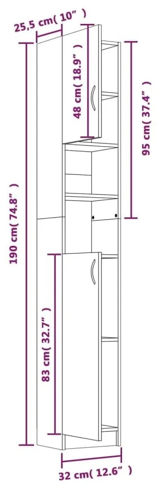 Ντουλάπι Μπάνιου Γκρι Sonoma 32x25,5x190 εκ. Επεξεργασμένο Ξύλο - Γκρι