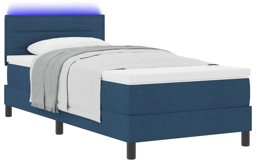 vidaXL Κρεβάτι Box Spring με Στρώμα & LED Μπλε 100x200 εκ. Υφασμάτινο