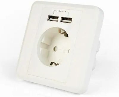 ENERGENIE AC WALL SOCKET WITH 2 PORT USB CHARGER 2,4A WHITE