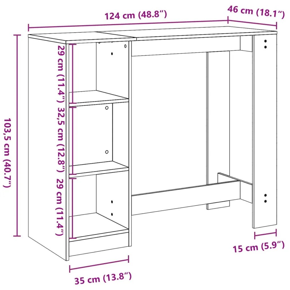 Τραπέζι Κονσόλα με Ράφι Γκρι Σκυρ 124x46x103,5εκ. Επεξεργ. Ξύλο - Γκρι