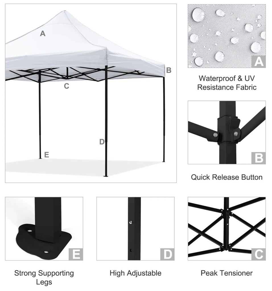 Κιόσκι Gazebo MATTHEW C6310 Πτυσσόμενο Μαύρο Μεταλλικό &amp; Λευκό Ύφασμα 3x3x3,10Yμ.