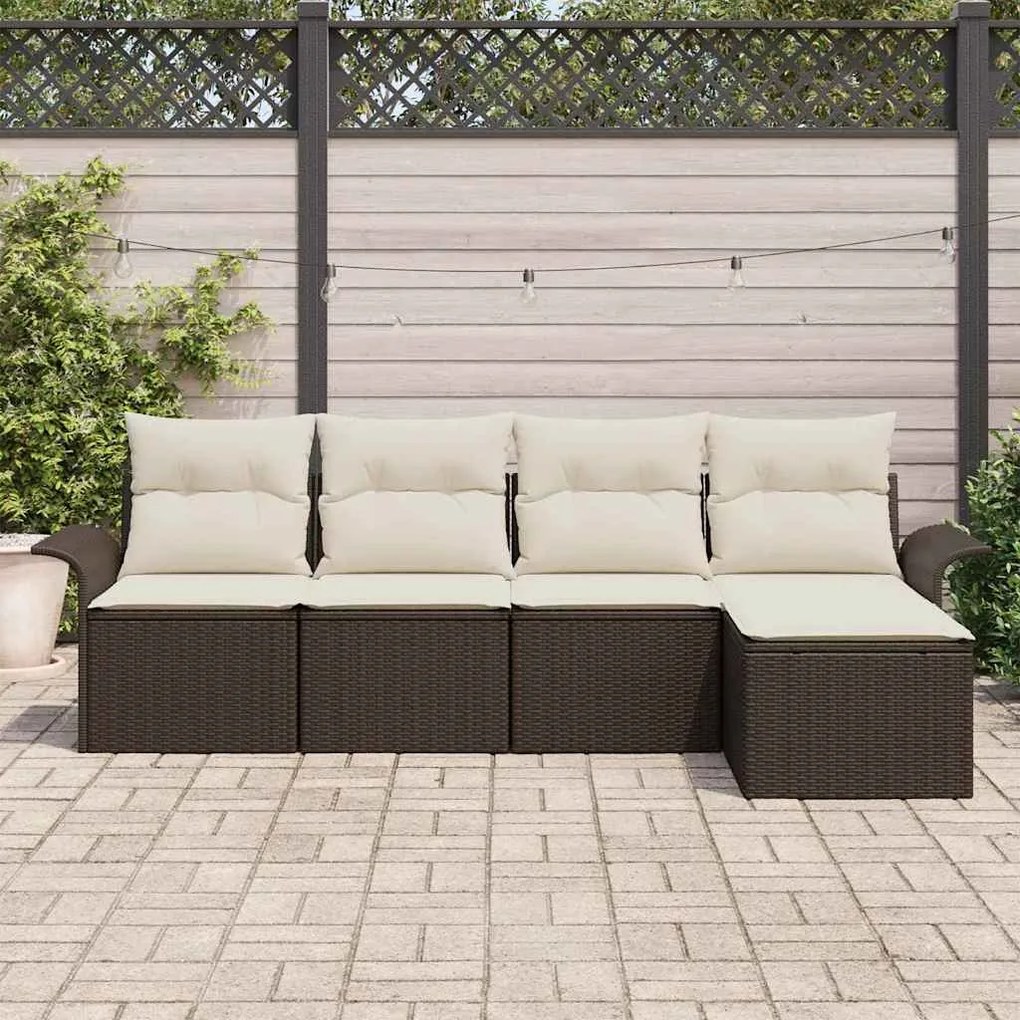 vidaXL Σετ Καναπέ Κήπου με μαξιλάρι 5 pcs Καφέ Πολυ ράταν