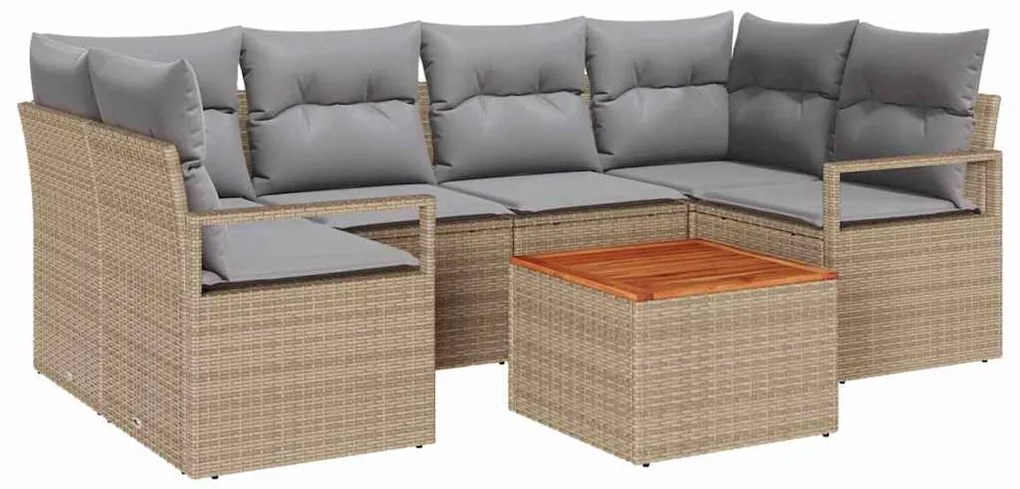 vidaXL Σετ Καναπέ Κήπου με μαξιλάρι 7 pcs Μπεζ Πολυ ράταν
