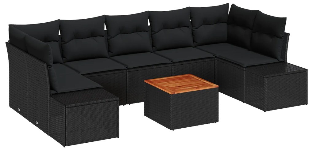 vidaXL Σετ Καναπέ Κήπου 8 pcs Μαύρο 55 x 55 x 37 εκ Ρατάν, Αλουμίνιο