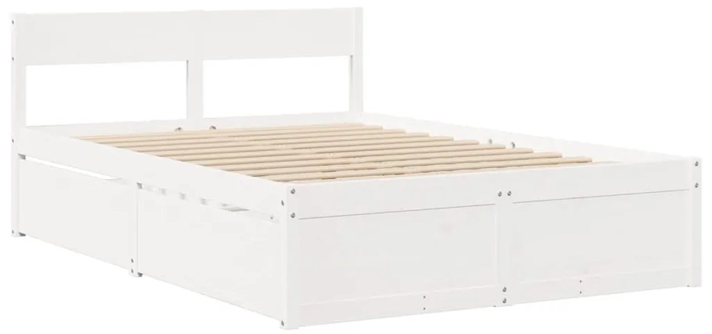 vidaXL Κρεβάτι με Συρτάρια+Στρώμα Λευκό 120x200 εκ. Μασίφ Ξύλο Πεύκου