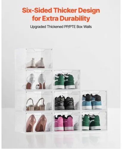 VEVOR Shoe Storage Boxes 9PCS Stackable Shoe Boxes US Size 13 Transparent White