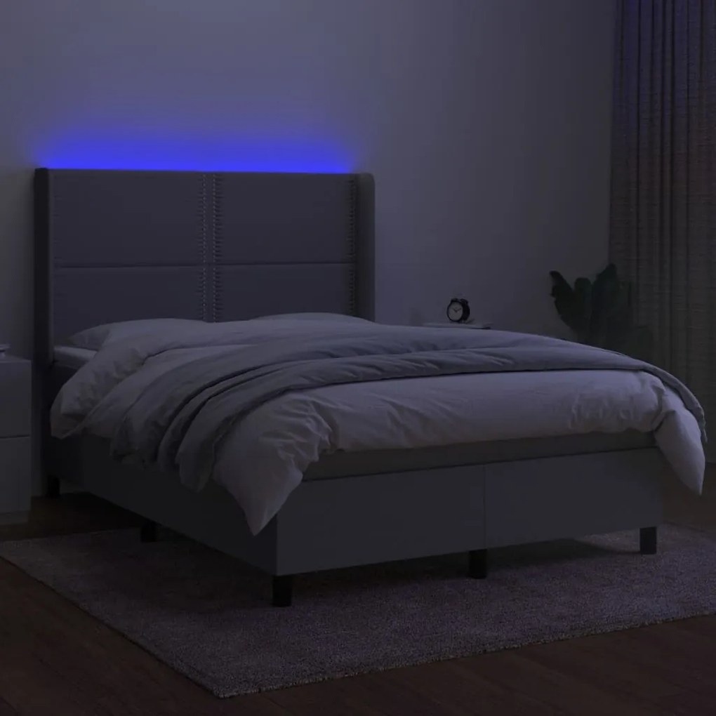 vidaXL Κρεβάτι Boxspring με Στρώμα &amp; LED Αν.Γκρι 140x200εκ. Υφασμάτινο