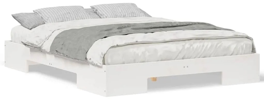 vidaXL Κρεβάτι δαπέδου Λευκό 160 x 200 cm Μασίφ ξύλο πεύκου