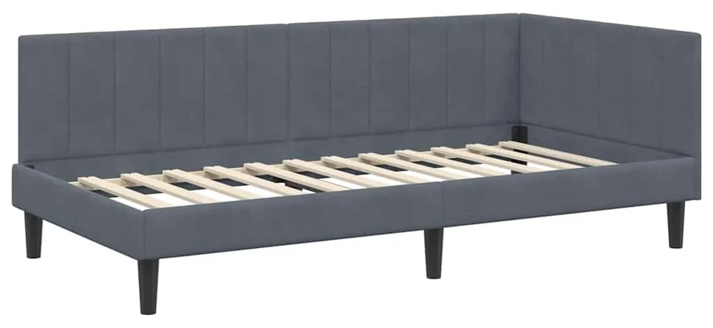 vidaXL Κρεβάτι Γωνίας με στρώμα Σκούρο γκρι 90 x 190 cm Βελούδο