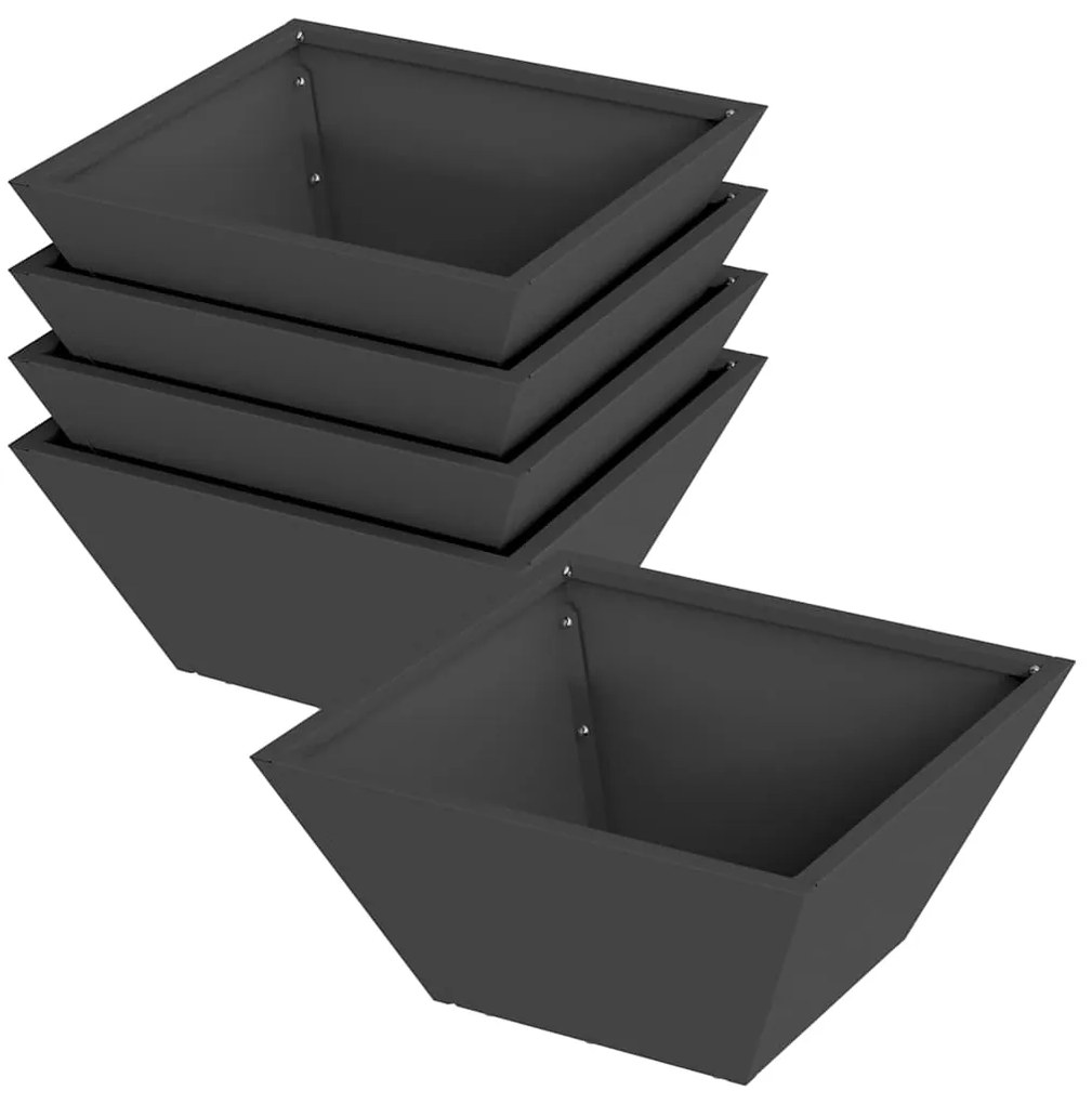 vidaXL Γλάστρα Κήπου 5 pcs Μαύρο 35 x 35 x 15 εκ. Ατσάλι