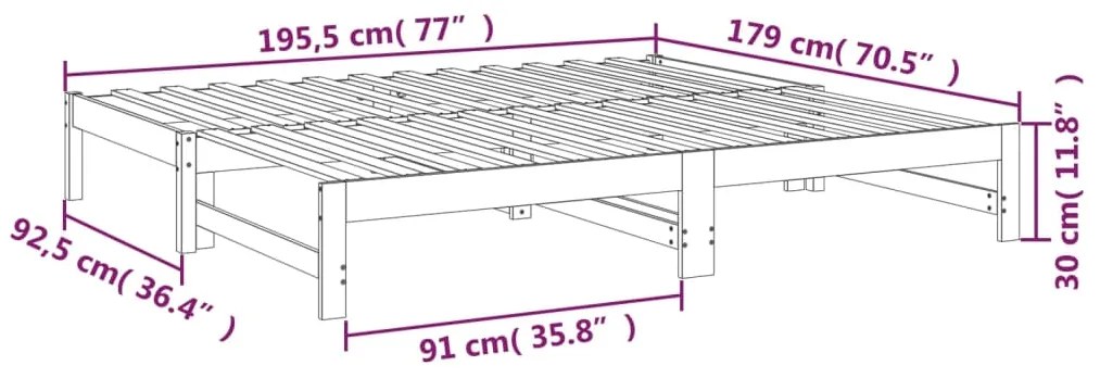 Καναπές Κρεβάτι Συρόμενος Μελί 2x(90x190) εκ. Μασίφ Ξύλο Πεύκου - Καφέ