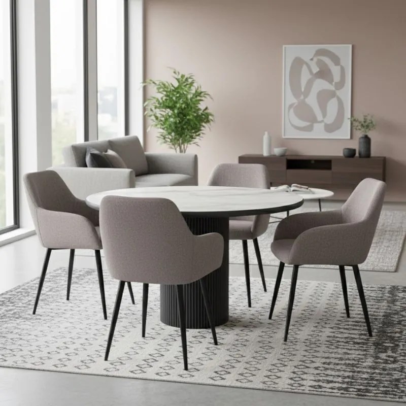 Πολυθρόνα τραπεζαρίας Monica Megapap ανοιχτό μπεζ ύφασμα - μεταλλικό μαύρο πόδι 54x57x84εκ.