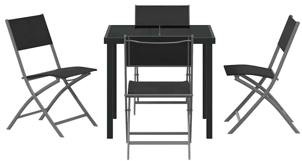 vidaXL Σέτ φαγητού για κήπο 5 pcs Μαύρο Χάλυβας με επίστρωση πούδρας