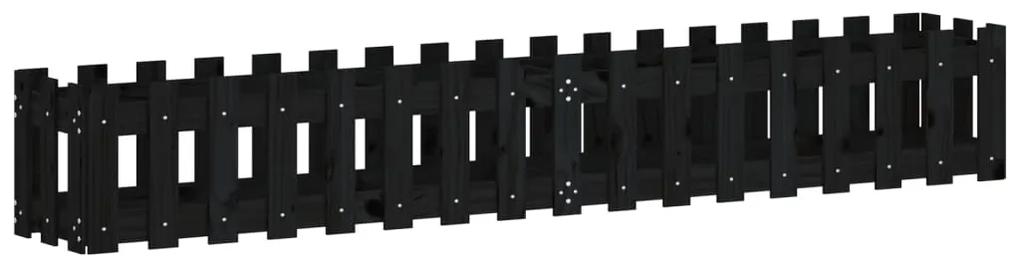 vidaXL Ζαρντινιέρα με Σχέδιο Φράχτη Μαύρη 200x30x30 εκ. Μασίφ Πεύκο