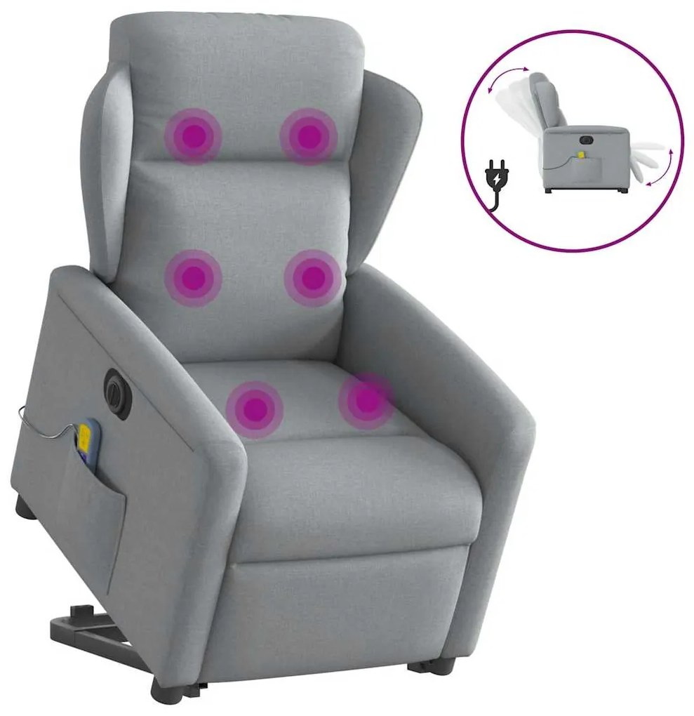 Πολυθρόνα Μασάζ Ηλεκ. Ανακλινόμενη Ανύψωση Αν. Γκρι Υφασμάτινη