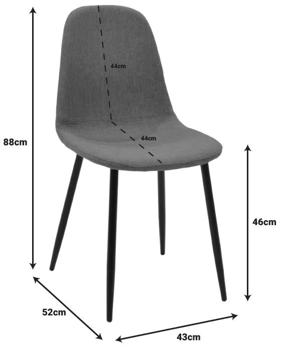 Καρέκλα Bella καφέ ύφασμα-πόδι μαύρο μέταλλο 43x52x88εκ 2αδα 43x52x88 εκ.