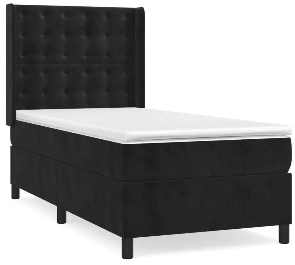 vidaXL Κρεβάτι Boxspring με Στρώμα Μαύρο 90x190 εκ. Βελούδινο