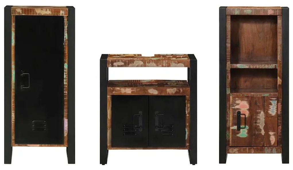 vidaXL Σετ Επίπλων Μπάνιου με συρτάρι 3 pcs Στερεό Ανακτηθέν Ξύλο