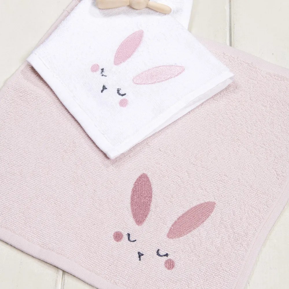 Πετσέτες Βρεφικές Sweet Bunny (Σετ 2τμχ) White-Pink Nima Σετ Πετσέτες 30x30cm 100% Βαμβάκι