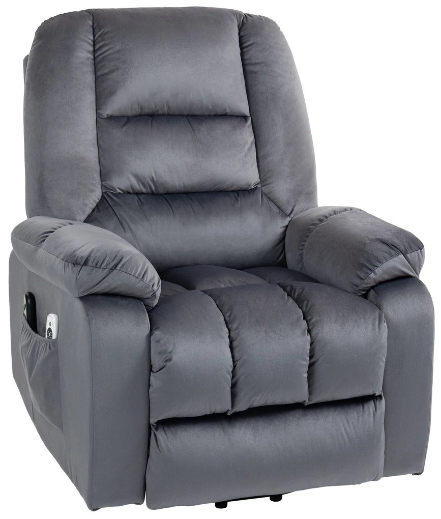 HOMCOM Πολυθρόνα μασάζ με υποβοήθηση ανύψωσης για ηλικιωμένους, 8 σημεία μασάζ, 2 πλαϊνές τσέπες, 85 cm x 94 cm x 107cm, γκρι