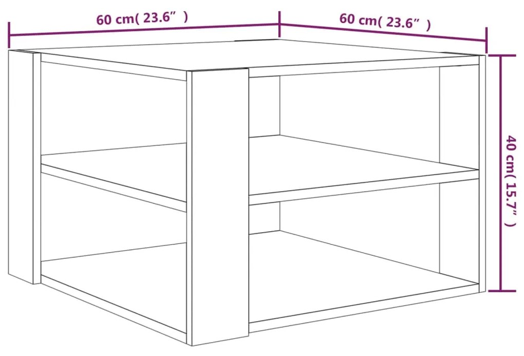 Τραπεζάκι Σαλονιού Καφέ Δρυς 60x60x40 εκ. Επεξεργασμένο Ξύλο - Καφέ