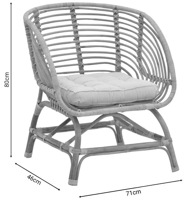 Πολυθρόνα Diane Inart φυσικό ξύλο με μαξιλάρι 71x46x80εκ 71x46x80 εκ.