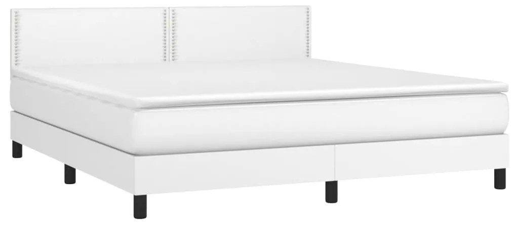 vidaXL Κρεβάτι Boxspring με Στρώμα & LED Λευκό 180x200 εκ. Συνθ. Δέρμα