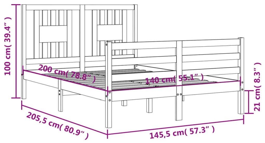 Πλαίσιο Κρεβατιού με Κεφαλάρι Λευκό 140x200 εκ. Μασίφ Ξύλο - Λευκό