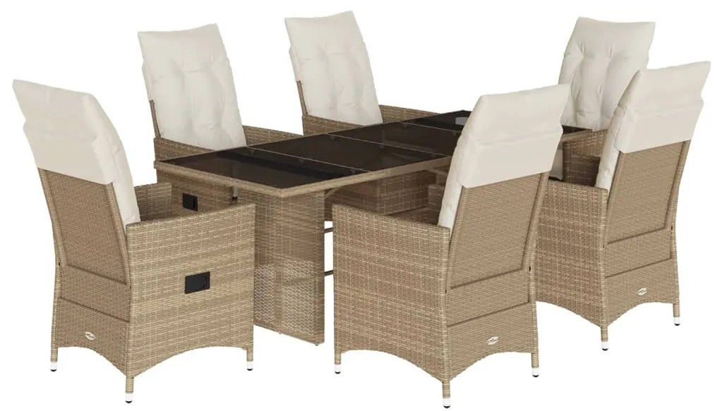 vidaXL Σετ Τραπεζαρίας Κήπου 7 τεμ. Μπεζ Συνθετικό Ρατάν με Μαξιλάρια