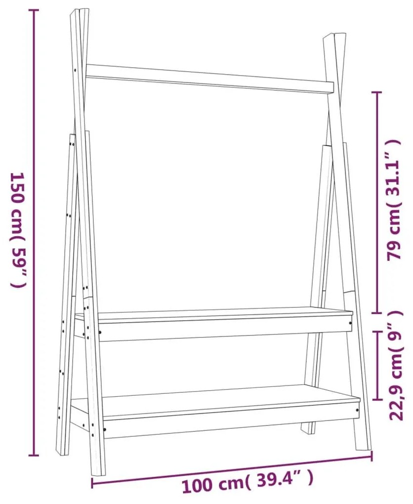 Κρεμάστρα Ρούχων 100 x 45,5 x 150 εκ. από Μασίφ Ξύλο Πεύκου - Καφέ