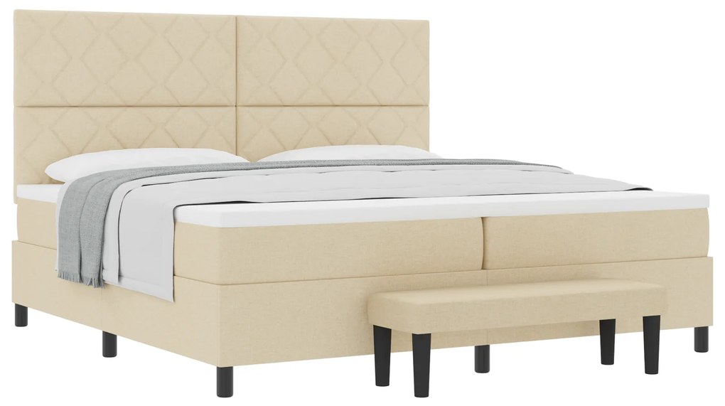 vidaXL Κρεβάτι με ελατήρια με στρώμα Κρεμ 200 x 200 cm ύφασμα